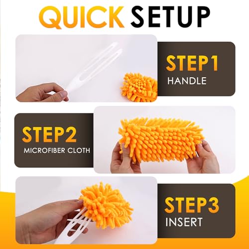 Redones Dusters for Swiffer - Reusable Duster Refill Compatible with Swiffer Hand Duster(8 Pack+1Handle), 360 Heavy Duty Dusters Refills