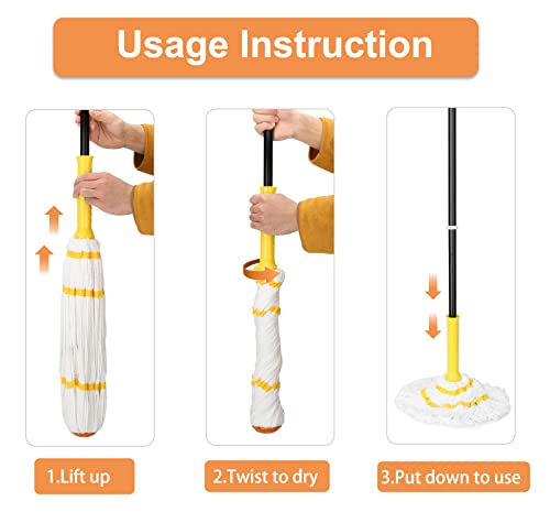 KeFanta Self-Wringing Twist Mop for Floor Cleaning, Long Handled Microfiber Floor Mop with Top Scouring Pad for Kitchen, Hardwood, Restaurant, Bathroom, Garages, Warehouses, Office,57-inch