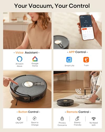 uninell Robot Vacuum and Mop Combo: 5000Pa Strong Suction for Pet Hair on Hard Floor & Carpet, 180 Mins Long Runtime, Self-Charging, Works with Alexa for Effortless Schedule Clean