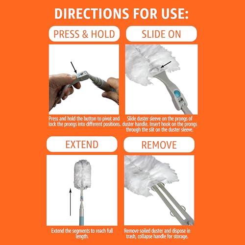 Amazon Basics 360° Heavy Duty Duster Kit with Extendable Handle and 6 Microfiber Plumes Refills for Pet Hair