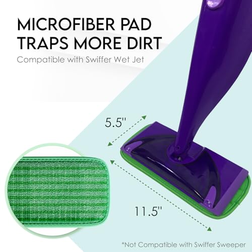 Turbo Mops Reusable Floor Mop Pads - Pack of 2, Machine Washable, 12-inch Microfiber Mop Refills - Compatible with Swiffer Wet Jet - Household Cleaning Tools