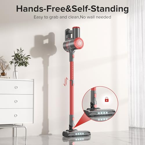 Tipdiy Cordless Vacuum Cleaner with Self-Standing, 40KPA Stick Vacuum Cleaners for Home, 8-in-1 Lightweight Rechargeable Vacuum, 7-Layer Filtration,Ideal for Carpet, Pet Hair, Hardwood Floors