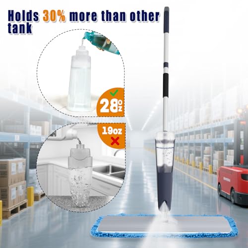 24" Dry mops for Floor Cleaning, Microfiber mop Spray System, Commercial Heavy-Duty Wet mops with 28oz Big Tank, 2 Washable Pads (Commercial Blue, 24inch-1Pack)