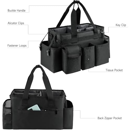 ZIOZERTT Cleaning Caddy,Cleaning Bag for Housekeepers,Cleaning Supplies Organizer with Handle,Black