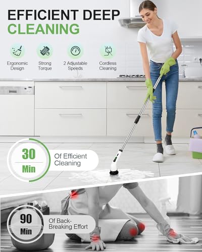 Electric Spin Scrubber, PX7 Waterproof for Floor Tub Tile Car, O-White.