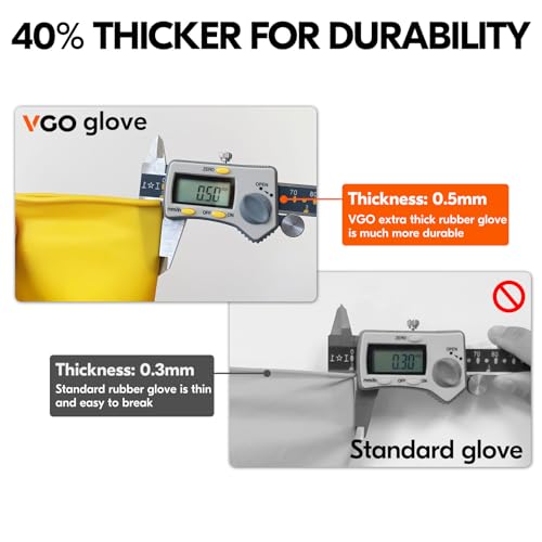Vgo... 3-Pairs Reusable Household Gloves, Rubber Dishwashing gloves, Extra Thickness, Long Sleeves, Kitchen Cleaning, Working, Painting, Gardening, Pet Care (Size L, Yellow, HH4601)