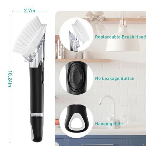 Soap Dispensing Dish Brush, Dish Scrub Brush with Soap Dispenser, Dish Soap Brush for Dishes, Pans, Sink, Pots