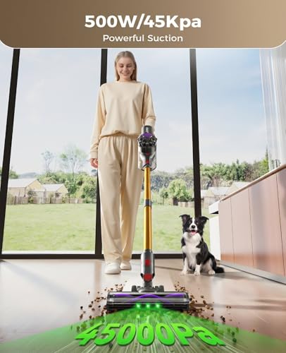 SVHT Cordless Vacuum Cleaner, 500W 45KPA Stick Vacuum Cleaners for Home, 45 Mins Lightweight Vac, Anti-Tangle, Rechargeable Battery for Home, Carpets,Pet Hair,Hardwood Floors,Car, Sofa, Stairs