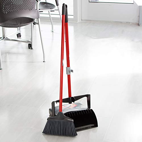 Libman Commercial 919 Lobby Dust Pan and Broom Set (Open Lid), 41" Length, 12" Width, Black/Red (Pack of 2)