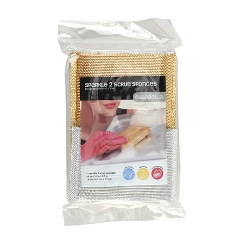 Casabella Sparkle Scrub Sponge Set Absorbent Sponges with Scrubber Exterior Dishwasher-Safe, 4-Pack