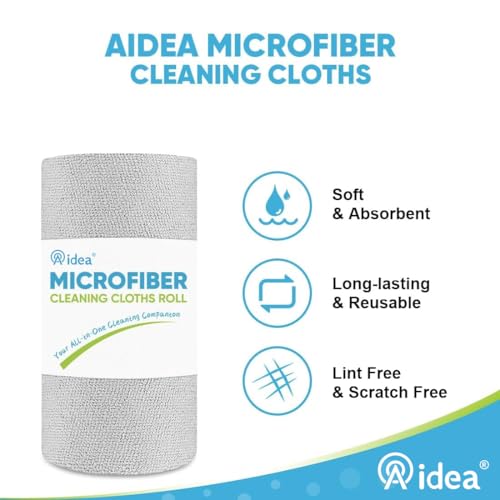 AIDEA Microfiber Cleaning Cloth Roll, 50PK, Paper Towels Reusable Grey Tear Away Towels, Washable Shop Rags, Microfiber Towels for Cars, Lint Free Rags for House, Kitchen, Window,11.5"×11.5"