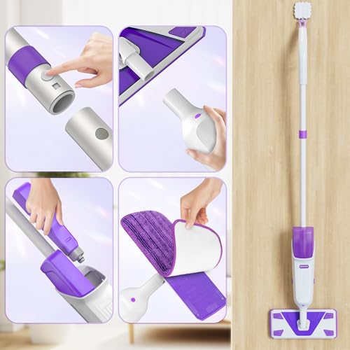 Double Bottle Spray Mop Series - Enspoway Dust Floor Mop with Washable Pads x3 for Wet Dry Home Bathroom Office Commercial for Hardwood Laminate Wood Marble Tiles Ceramic Floor Cleaning