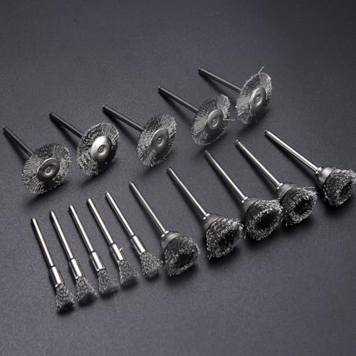 EASYIKI 15 Pieces Stainless Steel Wire Brushes, Wire Brush Wheel, Steel Wire Polishing Wheel Kits for Dremel Rotary Tools (1/8 Inch Mandrel)