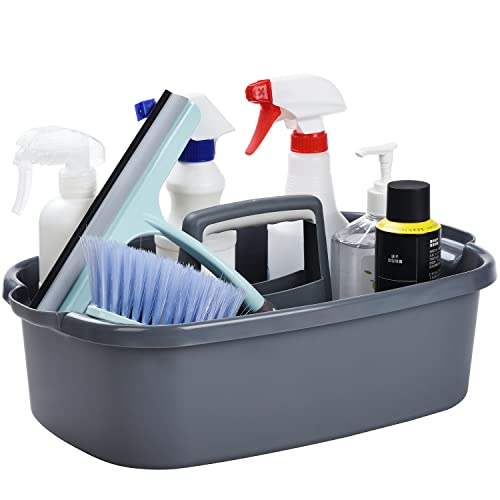 Haundry Large Cleaning Caddy with Handle, Tool Storage Basket Organizer, Sturdy Pail Bucket Organizer, Household Bucket for Cleaning Supplies - Gray