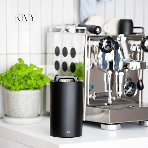 KIVY Vacuum Coffee Canister (Large) - Push Lid Preserves Aroma & Oil - Stainless Steel Airtight Canister - Container for Ground & Coffee Bean Storage - Removes Excess Air