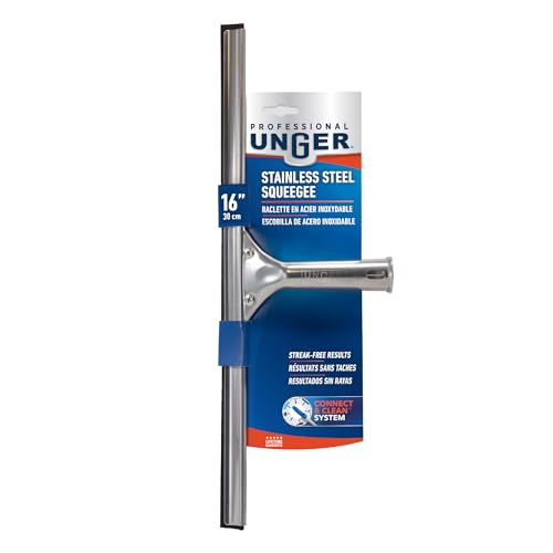 Unger Professional 16” Stainless Steel Window & Glass Cleaning Squeegee - Cleaning Supplies, Heavy Duty Squeegee for Window Cleaning, Streak Free Results