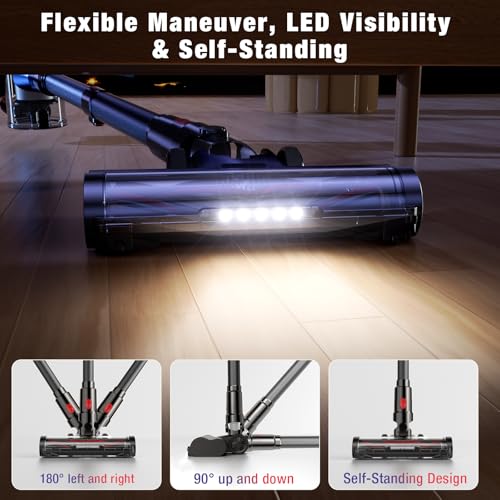 Zyxrona Cordless Vacuum Cleaner, 450W 40Kpa Stick Vacuum with Powerful Suction, 50Mins Vacuum Cleaners for Home, Anti-Tangle Brush, 8 in 1 Lightweight Vacuum for Hard Wood Floor Carpet Pet