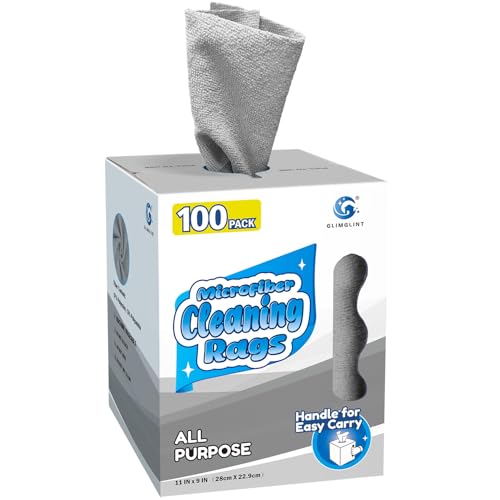 GLIMGLINT Microfiber Cleaning Cloth, 100 Pack Cleaning Rags, Lint-Free, Ultra Absorbent Reusable Paper Towels for Home, Kitchen, Car, Garage or Shop, Microfiber Rags, 11" x 9", Grey