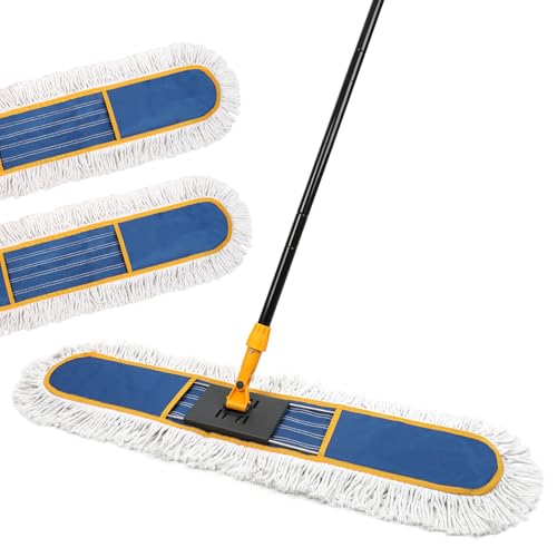 36" Commercial Dust Mop for Floor Cleaning, Heavy Duty Industrial Dry Dust Mop with 2 Mop Pads & 59" Long Handle, Professional Janitorial Cleaning Supplies for Home, Garage, Hotel, School, Gym