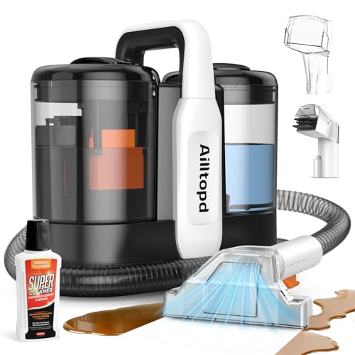 Ailltopd Portable Spot Cleaner Machine for Carpet and Upholstery, 15Kpa Handheld Spot Cleaner & Carpet Extractor for Pet, Car, Stars, Couch, Furniture, with Dual BrushHeads and Carpet Cleaner Solution