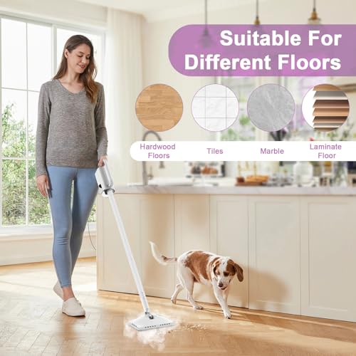6-in-1 Steam Mop, 1200W Rotated Steam Cleaner for Home, 2 Modes, 400ML Removable Tank, 23FT Power Cord, 2 Pads, Multi-Surface Steamer for Hard Floor, Laminate Floor, Tiles Cleaning (Lunar Halo)