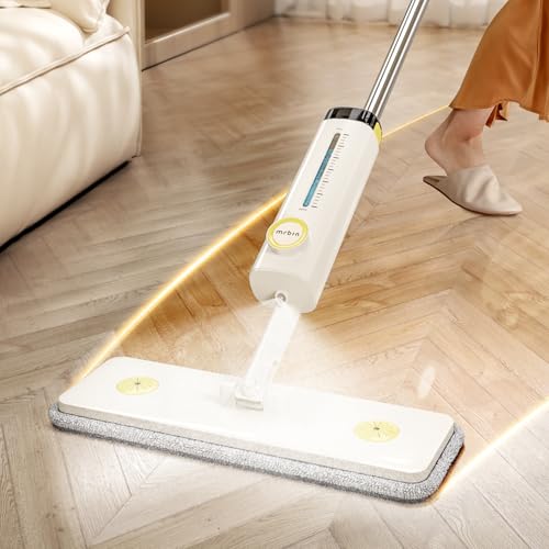 2 in 1 Wet Dry Spray Mop for Floor Cleaning, Swivel Flat Long Handle Trapeador with Washable Reusable Pads & Refillable Bottle, Lightweight for Hardwood, Laminate, Vinyl, Tile, Marble, Cream White