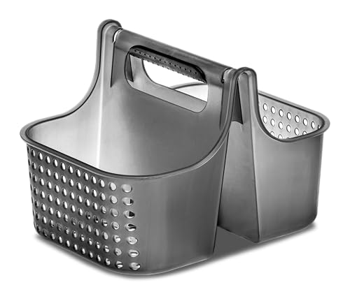 madesmart Large Portable Shower Caddy, Hold Soap, Shampoo, Hair Supplies and Beauty Products, Cleaning Supplies Organizer for Home, Dorm, Plastic Shower Tote, Soft Handle, Carbon