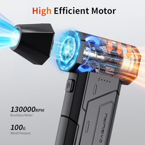 Compressed Air Duster,130000RPM Super Power Cordless Air Duster,Rechargeable Brushless Blower,3 Gear Adjustable Mini Blower with LED Light,Dust Remover for Computer/House/Outdoor/Car