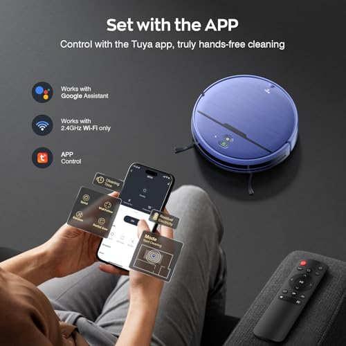 Robot Vacuum and Mop Combo, 2 in 1 Robot Vacuum Cleaner with WiFi/App, Smart Robotic Vacuums with Strong Suction, Schedule, Self-Charging, Slim, Quiet, Ideal for Hard Floor, Pet Hair, Low Pile Carpet