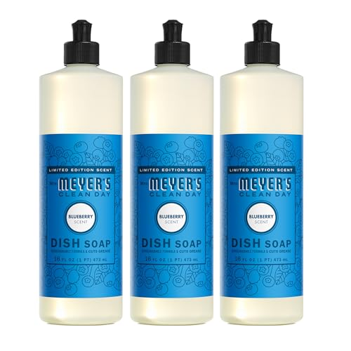 Mrs. MEYER'S CLEAN DAY Liquid Dish Soap, Blueberry Scent, 16 Fl Oz Bottle - 3 Pack