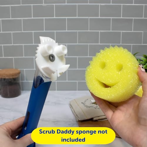 Scrub Daddy Dish Daddy Dish Wand & Connector Head, Soap Dispensing Dish Brush, Texture Changing Washing Up Sponge With Liquid Handle, Dish Sponge with Built-in Scraper, Scrubbing Head & Stand - Yellow