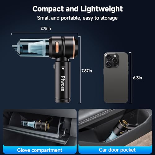 Handheld Vacuum Cordless, Car Vacuum Cleaner with Brushless Motor, Strong Suction Vacuum & Compressed Air Dusters with LED Light, Wireless Mini Portable Hand Vacuum Blower for Home, Pet (Black)