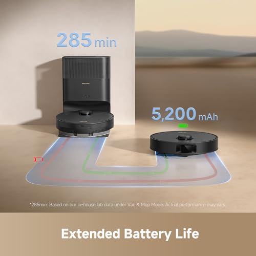 DREAME D20 Plus Robot Vacuum and Mop, 13,000Pa Suction, Self-Emptying with 5L Dust Bag, DuoBrush for Pet Hair, LDS Mapping, App & Voice Control, Ideal for Hard Floors & Carpets (Black)