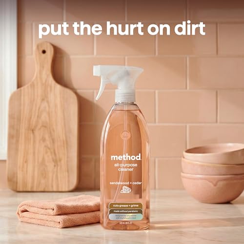 Method All-Purpose Cleaner Spray, Sandalwood + Cedar - Cuts Grease & Grime on Counters, Glass, Sealed Wood & Floors, for Kitchen & Bathroom, 28 fl oz, 4 pack