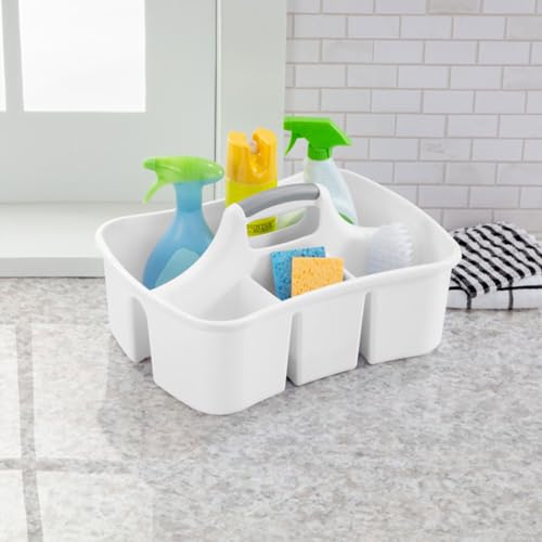 Sterilite 6 Pack Divided Ultra Caddy, Plastic Portable Storage to Hold Bathroom and Cleaning Supplies, White - 5 Large Compartment Organizer