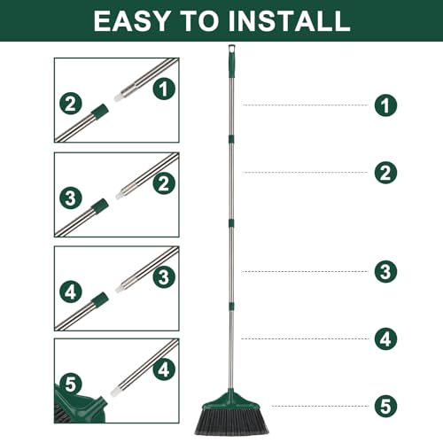 Broom Outdoor Indoor Commercial Broom with 50 inches Long Handle,Perfect for Home Courtyard Garage Kitchen Office Lobby Room Floor(Black)