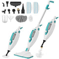 10-in-1 Steam Mop, 1550W Detachable Handheld Steam Cleaner with 350ML Tank for Floor Cleaning, 16FT Power Cable, 2 Washable Pads, Multi-Purpose Steamer for Hardwood, Carpet, Tile, Windows,Cyan