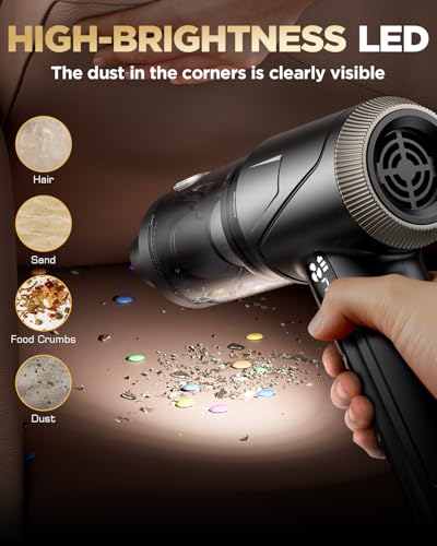 Svoko Handheld Vacuum Cleaner 26000Pa Suction with Brushless Motor, 4-in-1 Portable Mini Car Vacuum with 3 Suction Modes, Cordless Vacuum with LED Light, Type-C Charge for Car, Office Desk, Keyboards