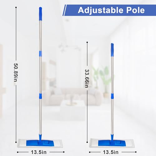 17" Microfiber Mop for Hardwood Floor Cleaning,Mops with 50" Stainless Steel Pole, 1 Reusable & Washable Mop Pad, Wet & Dry Use for Hardwood, Tile, Marble and Vinyl Floors