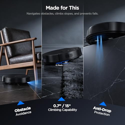 UMMUND Robot Vacuum and Mop Combo, 8000Pa Strong Suction 2 in 1 Vacuum Robot with Mopping, with Schedule, Wi-Fi/App/Remote, Self-Charging, Slim, Ideal for Hard Floor, Pet Hair, Low-Pile Carpet