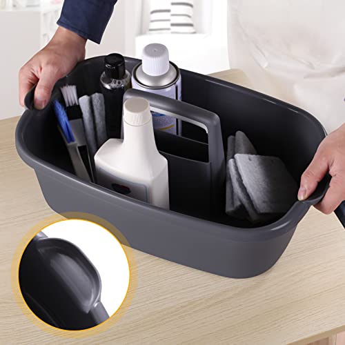 Omirome 2-Pack Large Gray Cleaning Caddy for Cleaning Supplies with Handle - Portable Plastic Tote Organizer for Shower, Bathroom, Kitchen, Under Sink Storage