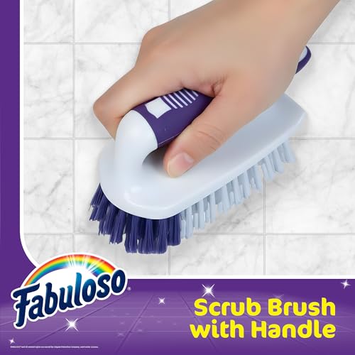 Fabuloso Cleaning Brush with Handle Compact Handheld Household Scrub Brush Kitchen Bathroom Baseboards Tile and Floors Firm Bristles Indoor Surface Cleaning White Purple 5.5 Inch Everyday Cleaning