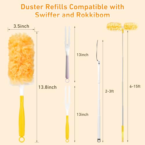 360° Duster Refills Kit for Swiffer Duster, 25 Pack & 1 Handle, Multi-Surface Dusters with 4X Cleaning Power. Efficient Duster Kit for Cleaning Pet Hair, Home, Office, Blinds, Furniture and More