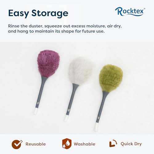 Rocktex 3 Pack Microfiber Delicate Duster & Detail Brush - Dual Ended Duster with Microfiber, Electrostatic and Washable Screen Static Cleaning Tool for Office, Car, Laptop, Screen, Keyboard, TV