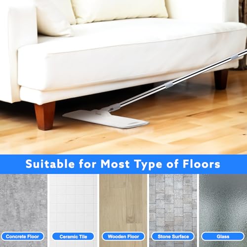wlich Microfiber Mop for Cleaning Floors,55 Inch Extendable Flat Mop with 4 Reusable Washable Pads, 1 hook, 1 wall piece, and 1 scraper, Wet Dry and Dust Mops for Bathroom Kitchen, Floor,Ceramic Tiles