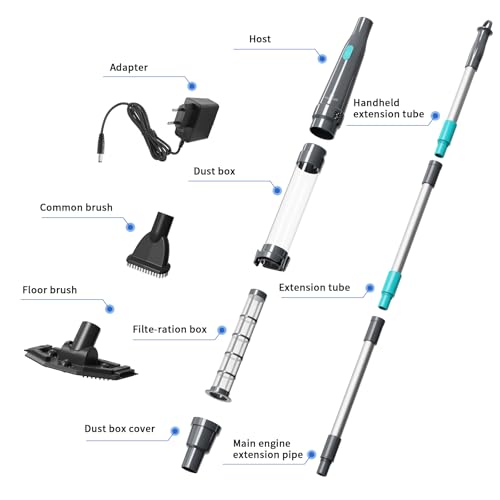 PoolMr Handheld Pool Vacuum for Above Ground Pool & Hot Tub Vacuum, with 2 Brush Heads, 90 Mins Running Time, 13.2 Gallons/Min Powerful Suction, Ideal for Cleaning Debris and Sand Underwater, Black