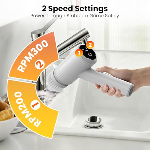 BOTLIFE Electric Spin Scrubber – 5-Hour Battery, 6 Brush Heads, No Bending with 47" Extendable Handle, Cordless Power Scrubber for Bathroom Shower Bathtub Tile Kitchen Floor