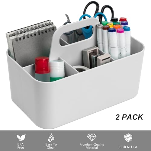 Tiawudi 2 Pack Caddy Organizer with Handle, Portable Plastic Caddy, Storage Organization for Cleaning, Bath, Makeup, Art, Craft, Stationery, Classroom and Office, Tote Organizer