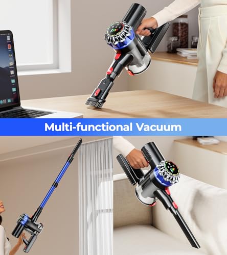 HFFLH Cordless Vacuum Cleaner, 600W 50Kpa 65Mins Stick Vacuum with Self-Standing, Touch Screen, Anti-Tangle Rechargeable Wireless Vacuum, Vacuum Cleaners for Home/Pet Hair/Carpets/Hardwood Floor