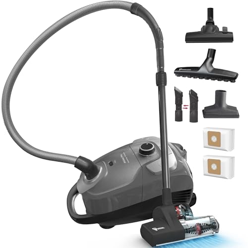 Akitas C11WT Bagged Canister Vacuum Cleaner, Wessel Turbo Brush for Pet Hair (Cat & Dog), HEPA Filtration, 33ft Cleaning Radius, with Retractable Cord and Wide Parquet Brush
